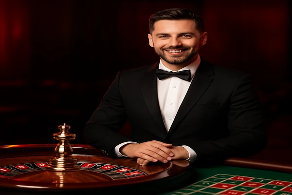 একজন পুরুষ অনলাইন গেমে জয় উদযাপন করছেন, bb44 game–এর জয়-চিহ্নগুলো চারপাশে ভেসে উঠছে